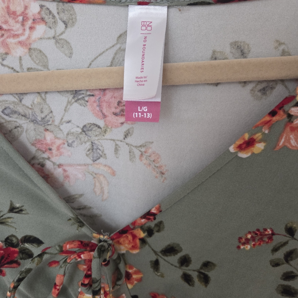 No Boundaries Floral Long Sleeve Dress - Green and Red - Picture 5 of 7